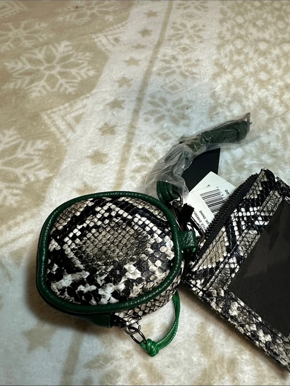 Ed Hardy Black & Green Snake-Print Reptile Accessory Pouch Set
